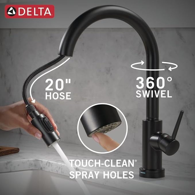 Delta Faucet Trinsic VoiceIQ Touch Kitchen Faucet with Touchless Technology, Black Kitchen Faucet, Smart Faucet, Alexa and Google Assistant Voice Activated, Matte Black 9159TLV-BL-DST