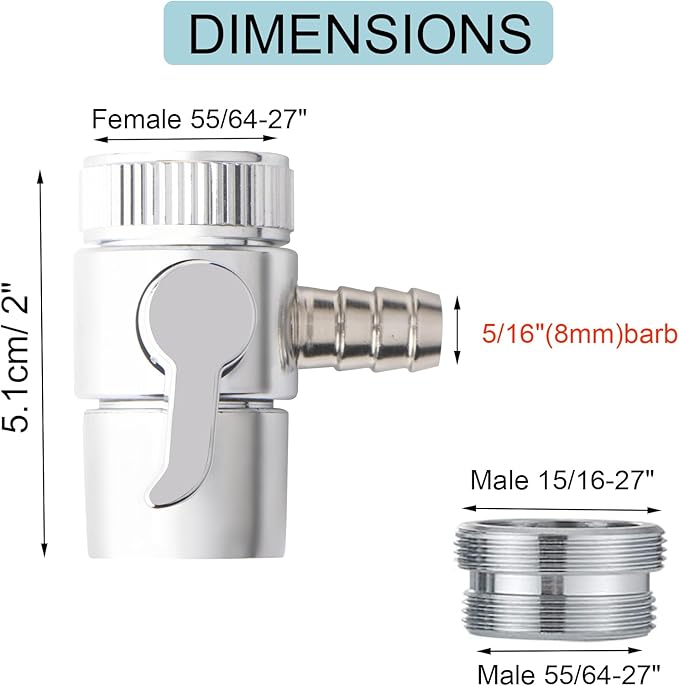 2 Pack Faucet Diverter Valve with Aerator for Countertop Water Filter,Faucet Adapter to 5/16"(8mm) barb outlet,Faucet Splitter for Water Diversion