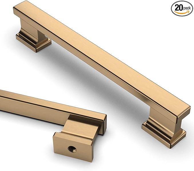 Asidrama 20 Pack 5 Inch(128mm) Hole Centers Champagne Bronze Kitchen Cabinet Handles,Brushed Brass Cabinet Pulls Kitchen Cabinet Hardware for Cupboard Gold Drawer Pulls