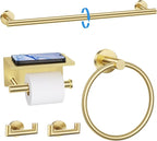 TNOMS 5-Piece Towel Bar Set Brushed Gold Bathroom Hardware Accessories Set Include 23.6in Towel Bar Toilet Paper Holder Towel Ring Towel Hooks Stainless Steel Towel Holder Set Wall Mounted