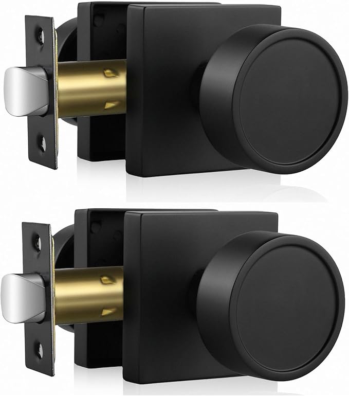 Haidms Black Passage Door Knobs Interior, Heavy Duty Round No Key Matte Black Closet Door Knobs for Hall Closet, Passage Doorknobs Hallway (2 Pack)