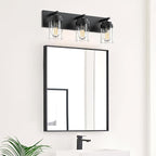 Bathroom Vanity Light Fixture with Clear Glass Shade, 3-Light Matte Black Bathroom Light Fixtures Over Mirror, Modern Vanity Lighting Fixtures for Bathroom/Living Room/Bedroom, E26 lamp Holder