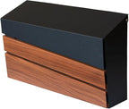 Wall-Mount Mailbox, Walnut Wood Panel, Rust Resistant Large Capacity House Mailbox, Morden Drop Mailboxes for Outside, Metal Post Box (No Keys Locking)