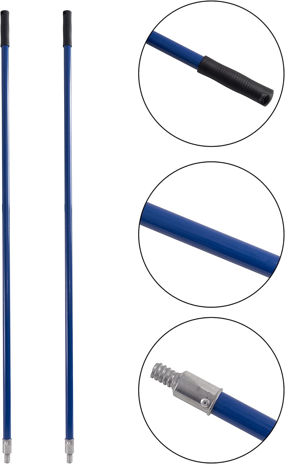 Matthew Cleaning Commercial Screw On Mop Handle for Floor Cleaning Heavy Duty Mop Head Replacement Holder 60inch with Threaded Metal Tip(Blue, 6 Pack)