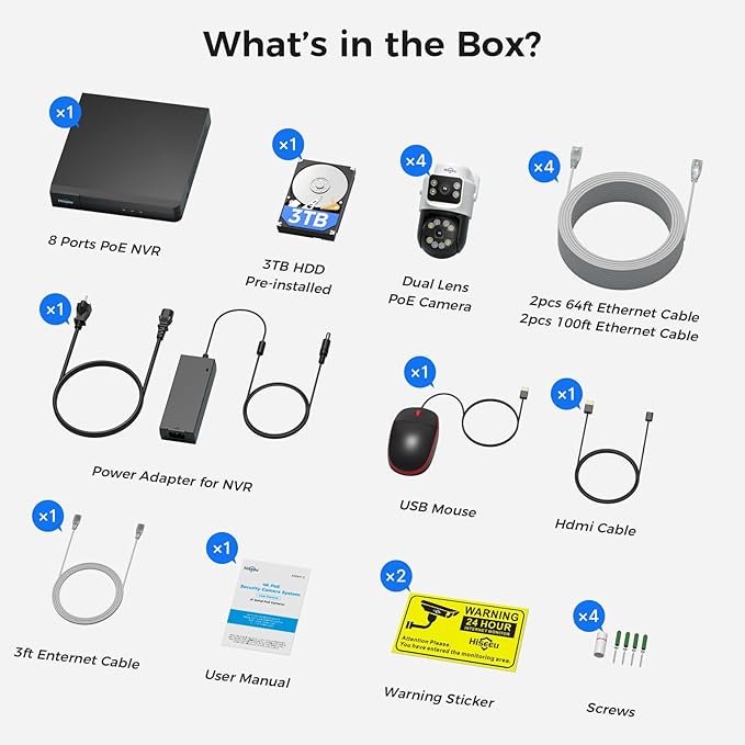 [Dual Lens+Human Tracking] Hiseeu 4K PoE Security Camera System, 4 Pcs 6MP PoE PTZ Cameras, 300°Pan 90°Tilt,Color Night Vision, Motion Detect,2 Way Audio,Smart Playback,0 Fee, 3TB HDD, 7/24 Record