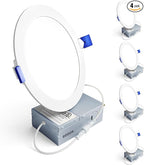 Ensenior 4 Pack 6 Inch LED Recessed Light, Dimmable, 6000K Clear White, 1200LM High Brightness, 12W 120V, Damp Rated, Ultra-Thin Canless Wafer Ceiling Light - ETL & FCC & IC