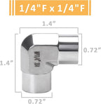 90 Degree Street Elbow - 1/4" NPT Female to 1/4" NPT Female Stainless Steel 304 Heavy Duty Forged Barstock Street Elbow Adapter Pipe Fitting (pack of 5)