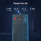 Surge Protector Power Strip 10 ft cord-15 Widely Spaced Outlets and 4 USB Ports(1 USB C Port),14 AWG Extension Cord,1875W/15A Heavy Duty Power Strip Surge Protector 10 ft Cord,2800J,Black