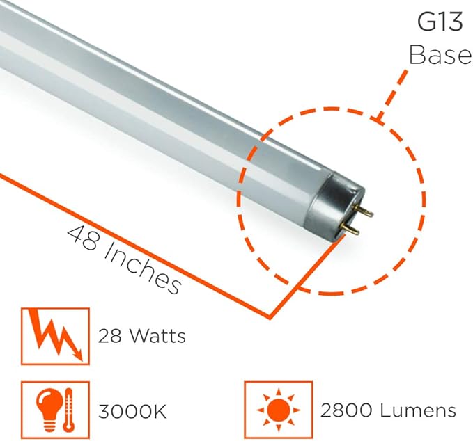 GoodBulb 28W 48 Inch T8 Fluorescent Light Bulb | 3000K Soft White Light Color | Medium Bi-Pin Base | 2800 Lumens 86 CRI 24000 Life Hours | Instant/Programmed Start | Pack of 25 Bulbs