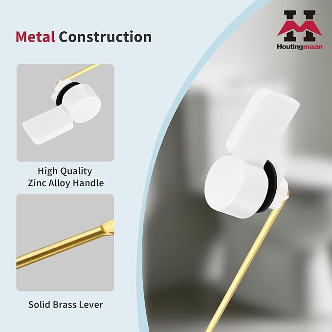 Houtingmaan Toilet Handle Replacement Kit,Toilet Handle Lever for Most Front Mount Toilets, Universal Brass Toliet Flush Handle Lever with Stainless Steel Flapper Chain,White