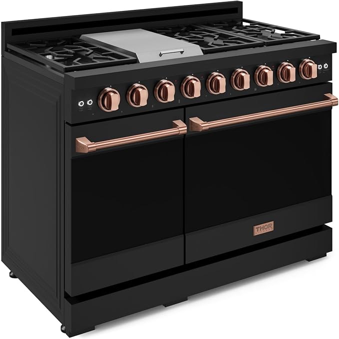 Gordon Ramsay by THOR Kitchen 48 Inch Professional Gas Range with Double Oven in Black/Rose Gold