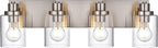 4 Light Vanity Light Brushed Nickel Bathroom Lighting Fixtures Over Mirror, Modern Bathroom Light with Clear Glass Shade, Farmhouse Vanity Lights