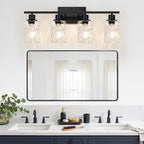 4-Light Bathroom Light Fixtures, Matte Black Vanity Light with Crystal Glass Shades for Mirror, Living Room, Bedroom, or Porch