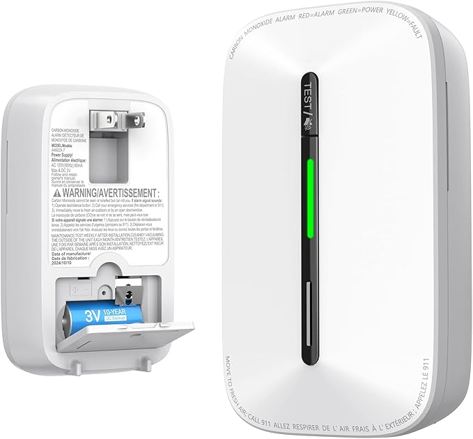 Jemay Plug in Carbon Monoxide Detector,10 Year Battery CO Alarm Detectors with Test-Button & Breathing Light, Portable AC Power CO Monitor Detectors for Home/Hotel, Just Plug & Play, 1 Pack