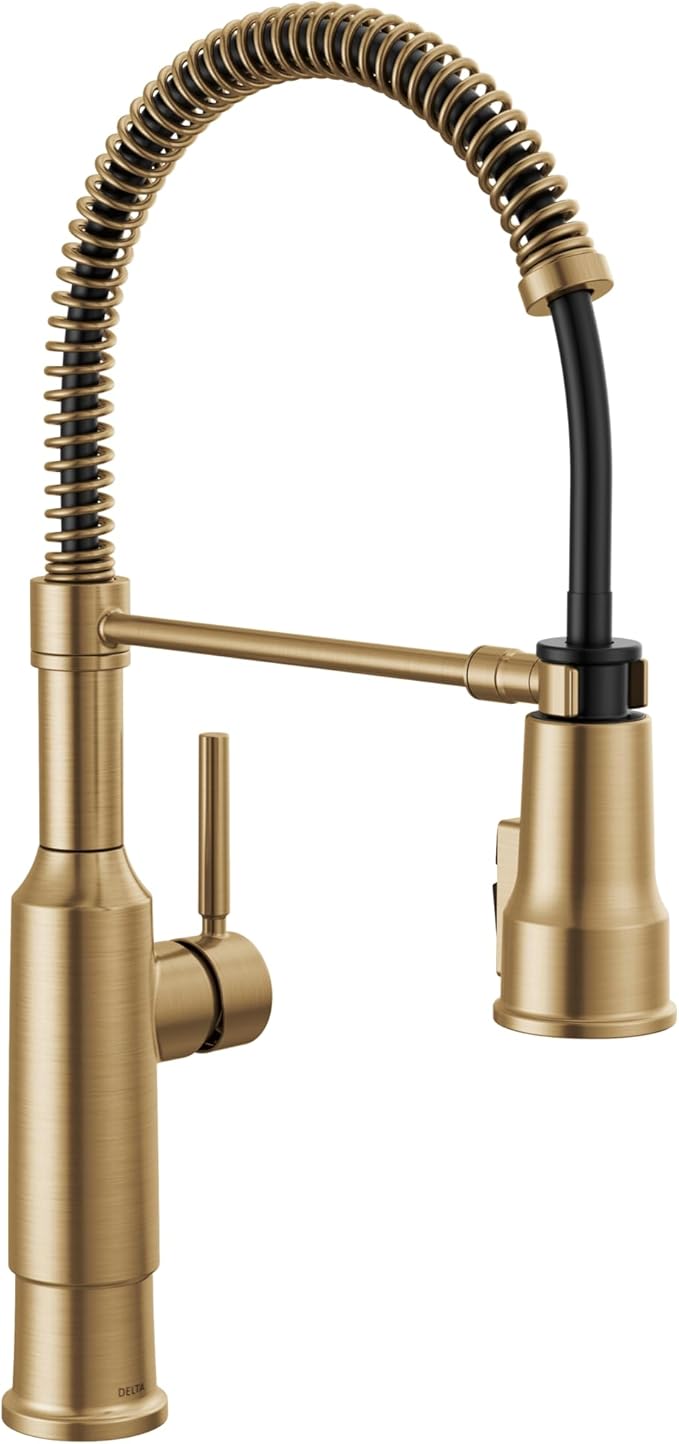 Delta Theodora Pro Style Commercial Kitchen Faucet with Pull Down Sprayer, Single Hole Brushed Gold Kitchen Sink Faucet, Single Handle, Champagne Bronze 18804Z-CZ-DST