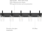 Ralbay Matte Black Bathroom Light Fixtures 5-Lights Industrial Black Vanity Lights Clear Glass Vintage Edison Matte Black Wall Mount Light Fixture for Bathroom