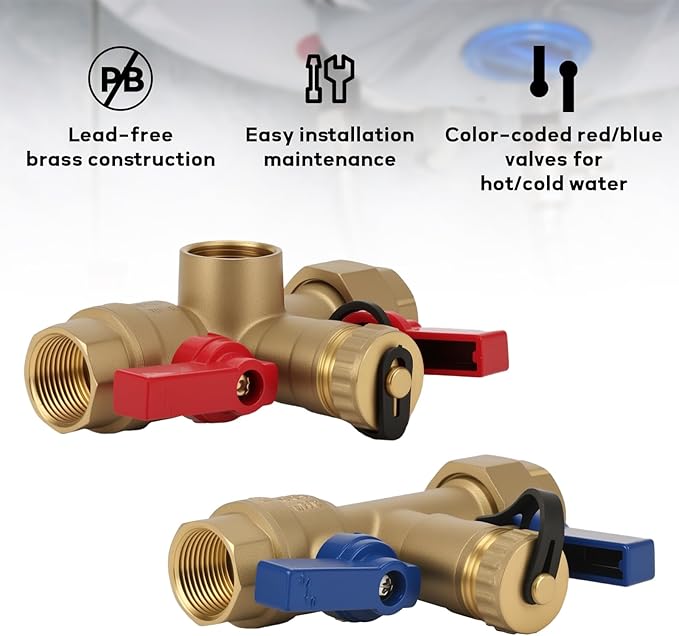 MEASUREMAN Tankless Water Heater Service Valve Kit, 3/4" IPS Forged Brass Isolator Valves with Pressure Relief, Heavy-Duty Lead-Free Brass
