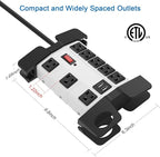 Heavy Duty Power Strip with USB, Workshop 8 Outlet Surge Protector 2700 Joules, Grey Industrial Metal 15Amp Power Strip, 15FT Extension Cord and Wide Spaced.
