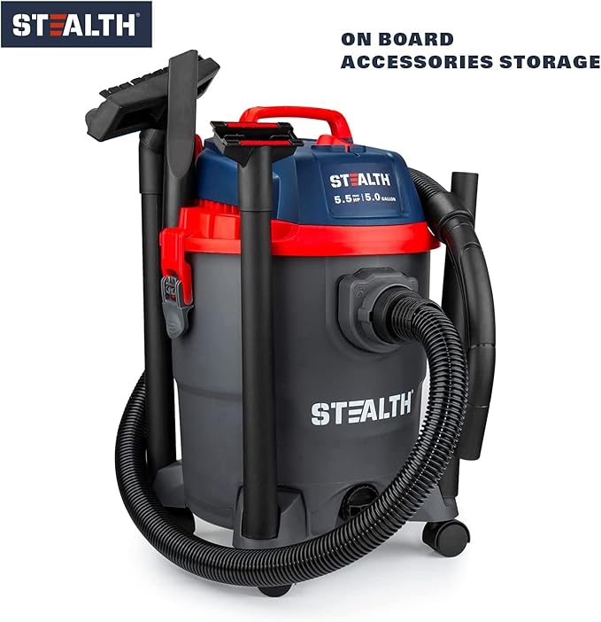 Stealth Wet/Dry Vacuum 5 Gallon, 5.5 Peak HP Shop Vacuum with Blower & Drain Port for Home Clean, Garage Clean, Car Detailing, Workshop, ECV05P2 Small Shop Vac