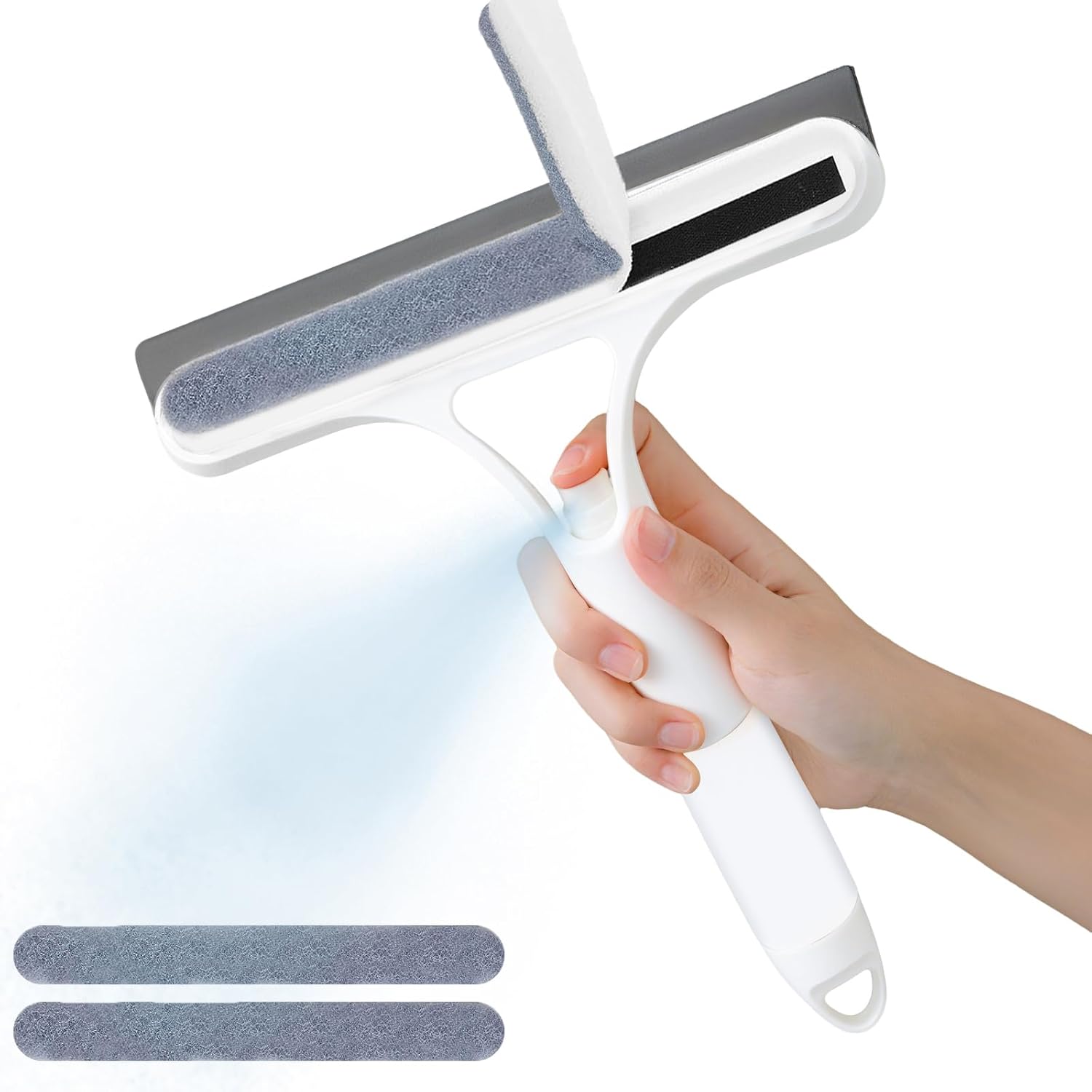 3 in 1 Window Cleaning Scraper with 2 Replaceable Cleaning Cotton Strips, 3 in 1 Spray Squeegee, Window Squeegee, Suitable for Cleaning Bathroom Glass, Mirrors, Car Windows (White)