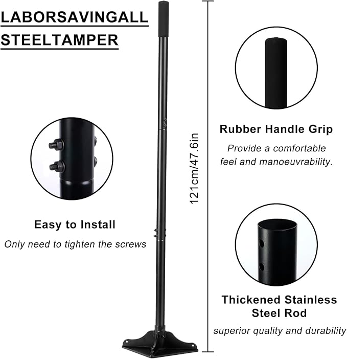 48 Inch Handle Steel Tamper, 8" x 8" Heavy Duty Garden Tamper Tool, Labour-Saving for Levelling Land, Installing Paving Stones and Repairing Pavements