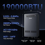 Ranein Propane Gas Tankless Water Heater, Outdoor Max 7.4 GPM, 190,000 BTU Instant Hot Water Heater