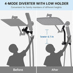 G-Promise All Metal 12 Inch Shower Head with Massage Mode Handheld, Rain Shower Head with Handheld Spray Combo, 3-Way Diverter with Pause Setting, 11 Inch Adjustable Extension Arm (Matte Black)