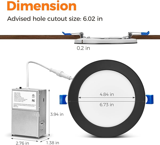 48 Pack Black 6 Inch Led Recessed Lights with Night Light, Canless Ultra Thin Wafer Soffit Recessed Lighting Downlight, Dimmable & 5 Color Temperature Selectable, 12W, ETL