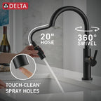 Delta Faucet Nicoli Kitchen Faucet with Pull Down Sprayer, Black and Gold Kitchen Sink Faucet, Modern Kitchen Faucet, Single Hole Kitchen Faucet, Matte Black/Champagne Bronze 19867LF-GZ