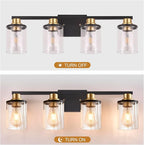 4-Lights Bathroom Vanity Light Fixtures, Modern Black Wall Lamp Over Mirror with Clear Glass Shade for Living Room, Hallway, Kitchen,Toilet, Cabinet Porch