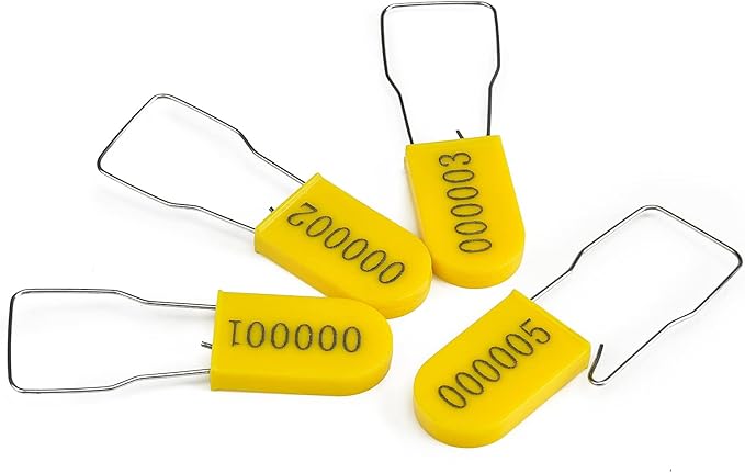 50PCS Plastic Padlock Security Seals Metal Wire Padlocks Electric Meter Seal Disposable Anti-Tamper Lock Numbered Anti Tamper Tag Hasps Yellow