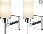 Vanity Lights Polished Chrome Bathroom Light Fixtures with White Frosted Glass Shade, Wall Sconces for Mirror Hallway Entrance, 2 Pack T001CH-L1-P2
