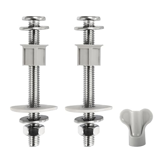 2Pcs Universal Toilet Tank Bolts Nuts, Heavy Duty Toilet Seat Screw Bolt Set, Premium Stainless Steel Hardware with Rubber Washers, Extra Long Nuts Easy Installation (MFL02)