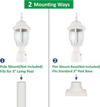 LIT-PaTH Dusk to Dawn Outdoor Post Lighting Fixture Pole Lantern, E26 Medium Base Max 60W, Aluminum Housing Plus Glass, Bulb Not Included (White, 1-Pack)