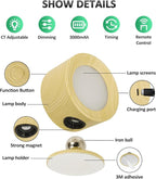 Lightbiz LED Wall Sconces, Wall Mounted Lamp 2 Pcs with Remote Rechargeable Battery Operated, 3 Color Temperatures & Dimmable Wall Lights Magnetic 360° Rotation Light