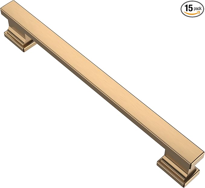 Alzassbg 15 Pack Champagne Bronze Cabinet Pulls, 6-1/4 Inch(160mm) Hole Centers Kitchen Cabinet Handles for Cabinets and Drawers AL3061TGP