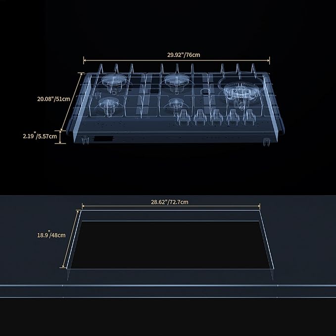 Empava Gas Cooktop 30 Inch, 5 SABAF Sealed Burners Made in Italy, Stove Top Bulit-in Ion Flame Ignition, NG/LPG Convertible CSA Approved, Stainless Steel, Ideal for Kitchens,Apartments