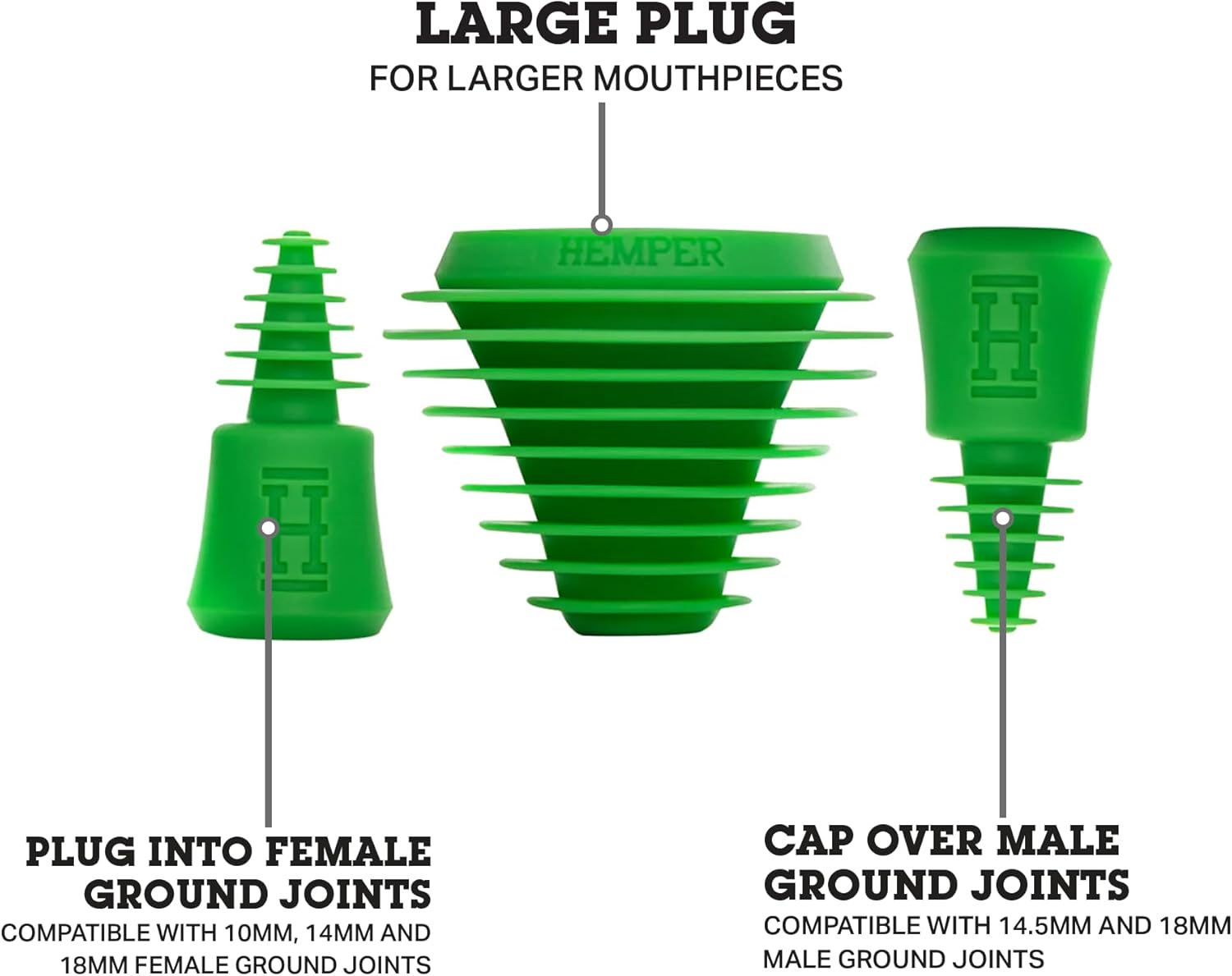 HEMPER Plugs + Caps | Universal Cleaning Plugs for Glass Water Pipes and More | Fits Male & Female Joints | Leak-Proof Seal Cleaning | Durable, Reusable & Easy to Use - (Green)