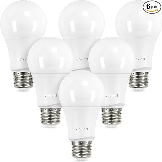 Linkind A19 LED Light Bulbs Dimmable, 75W Equivalent, E26 Base, 5000K Daylight, 13W 1150 Lumens 120V, UL Listed FCC Certified, LED Lights for Bedroom Living Room Home Office, 6 Packs