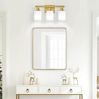 Bathroom Vanity Light,3-Light Gold Modern Bathroom Light Fixtures with Square Frosted Glass,Gold Wall Lamp Sconces for Mirror Bedroom,Living Room Hallway, E26