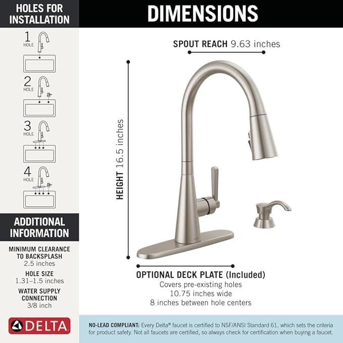 Delta Boyd Brushed Nickel Kitchen Faucet with Pull Down Sprayer and Soap Dispenser, Modern Single Hole Kitchen Sink Faucet, Single Handle, SpotShield Stainless 19893Z-SPSD-DST