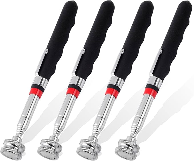 4 Pieces 25LBs Telescoping Magnetic Pickup Tool, Multifunction Magnet Hanger with Pen Clip Design, Magnet Stick Rod Extendable 7" to 30.5" for Men, Birthday, Father's Day, Holiday Gift