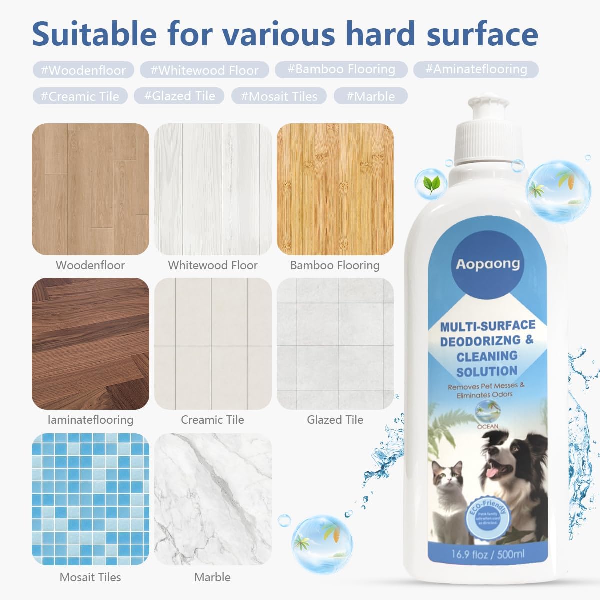 Multi-Surface Floor Cleaning Solution Ocean Scent, Household Floor Cleaner Care for All Robot Vacuums with Mopping and Cordless Wet/Dry Vacuums (16.9Fl Oz/500ML) 2bottle