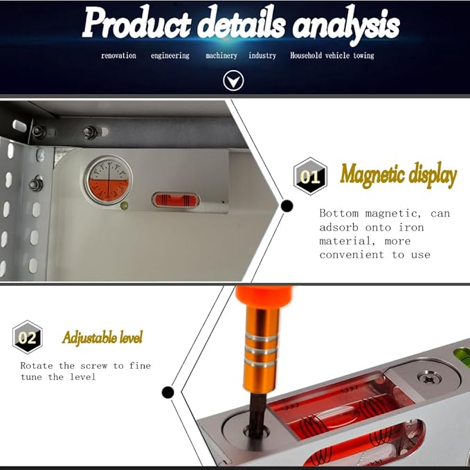 High precision solid aluminum alloy small level ruler for tilt angle measurement, portable mini adjustable horizontal bubble magnetic (120 * 50 * 20mm)