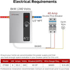 Tankless Water Heater Electric, ThermoMate 8kW at 240 Volt, On Demand Instant Hot Water Heater for Point of Use, Self-Modulating Save Energy, Save Space, 1.56GPM at 35°F Rise