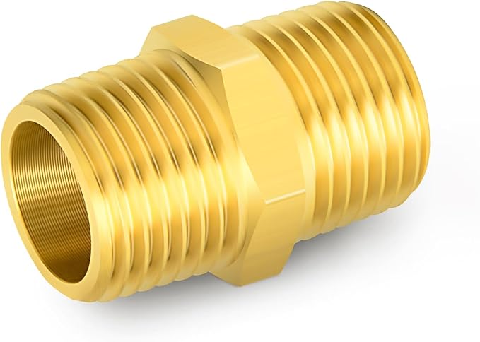 GASHER 5PC Brass Pipe Fitting, Reducing Hex Nipple, 1/2-Inch Male Pipe x 1/2-Inch Male Pipe