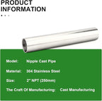 TAISHER 1PCS Stainless Steel Pipe Fittings, 2" NPT Female x 2" NPT Female Threaded, 10" Length Nipple Cast Pipe