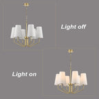Modern 6-Light Brass Gold Chandelier with White Fabric Shade Chandelier Adjustable for Dining Room Hallway Living Room Kitchen Island