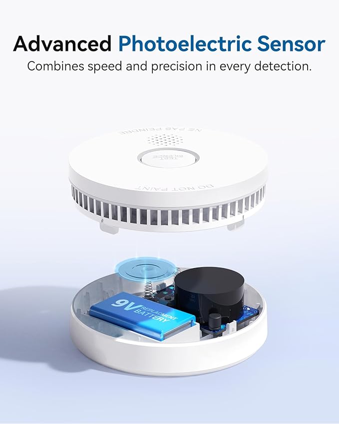 SITERWELL 8 Pack Smoke Detector, 10 Year Product Life Fire Alarm with Magnetic Fastening Kit, Smoke Alarm with Photoelectric Sensor and Low Battery Warning Function for House, UL217-10th Listed,GS509A