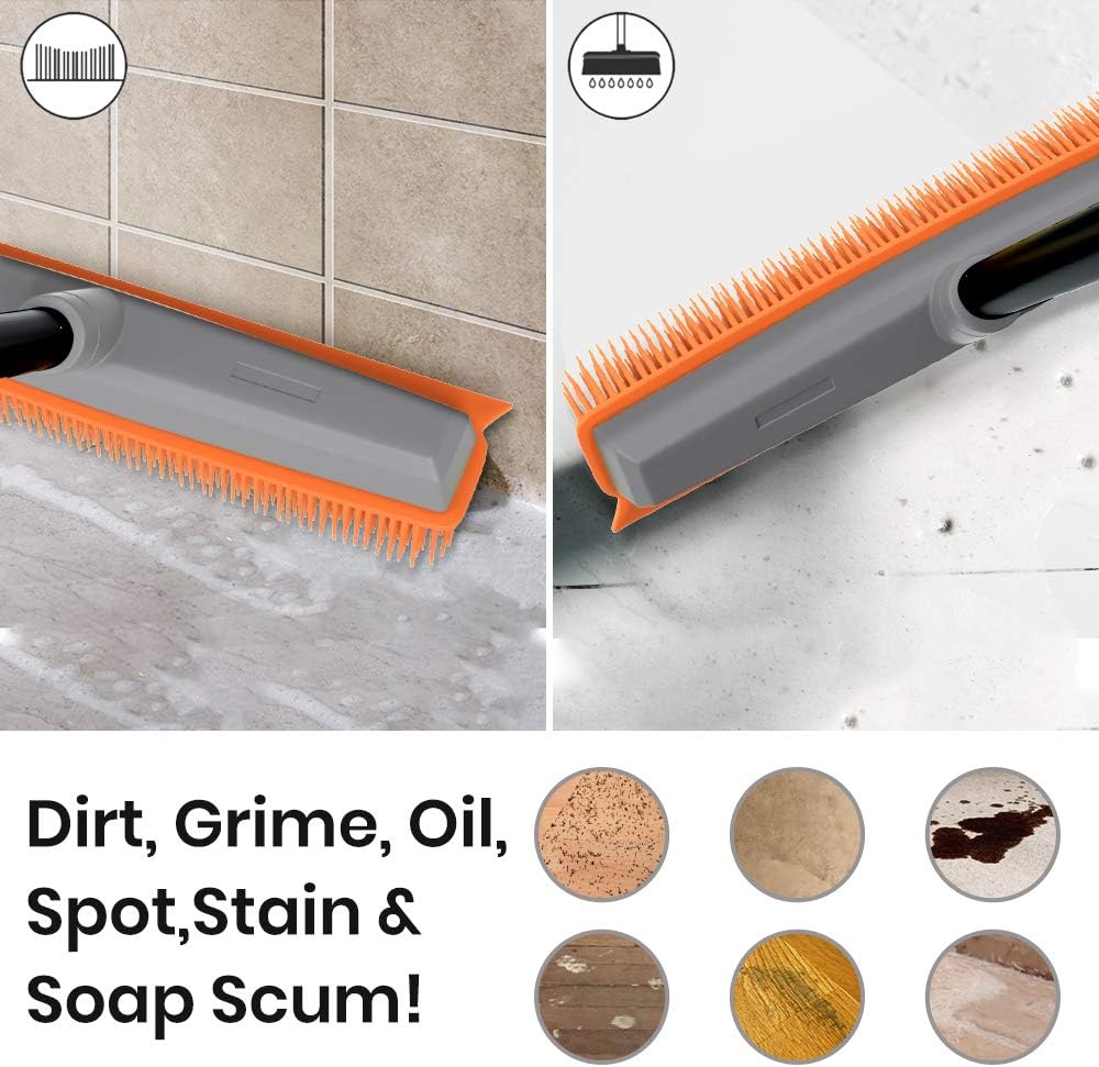 TreeLen Rubber Broom Carpet Rake Pet Hair Remover Broom with Squeegee Extension Push Broom for Carpet Hardwood Floor Tile Windows Cleaning